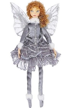 Кукла на ёлку ЭЛЬФ - ЗИМНЯЯ БАБОЧКА, велюр, тюль, серо-серебристая, 35 см, Edelman, Noel (Katherine's style)