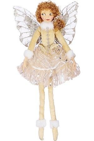 Кукла на ёлку ЭЛЬФ - ЗИМНЯЯ БАБОЧКА, велюр, тюль, золотая, 35 см, Edelman, Noel (Katherine's style)