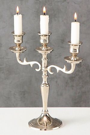 Канделябр ВАРРАС под 3 свечи, серебряный, 26 см, Boltze