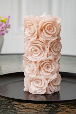 Дизайнерская свеча МЕРЦАЮЩИЕ РОЗЫ, розовый шелк, 7x14 см, Kaemingk (Decoris)