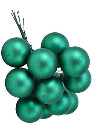 ГРОЗДЬ стеклянных матовых шариков на проволоке, 12 шаров по 25 мм, цвет: рождественский зелёный, Kaemingk (Decoris)