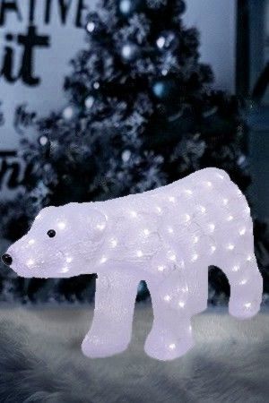 Светящаяся фигура БЕЛЫЙ МЕДВЕДЬ, акрил, 100 холодных/тёплых LED-огней, 81x30x40 см, уличный, Kaemingk (Lumineo)