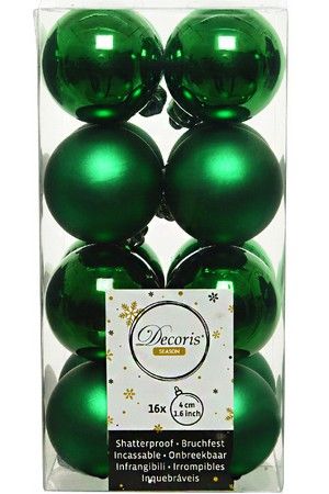 Набор пластиковых шаров ДЕЛЮКС МИНИ (матовые и глянцевые), цвет: классический зелёный, 4 см, упаковка 16 шт., Kaemingk