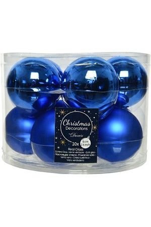 Набор стеклянных шаров матовых и эмалевых, цвет: королевский синий, 60 мм, упаковка 10 шт., Kaemingk (Decoris)