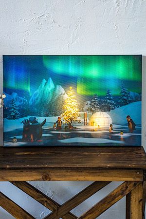 Светящаяся картина СТРАНА ПИНГВИНОВ, 12 LED-огней, 38х58 см, батарейки, Kaemingk (Lumineo)