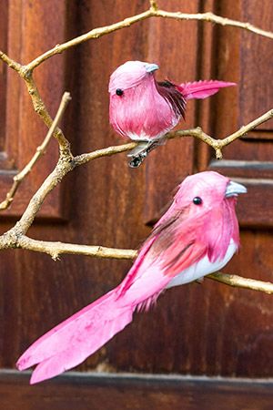 Набор декоративных птичек РОМАНТИЧНЫЕ ПТАШКИ на клипсе, перо, розовый, 11 см, 2 шт., Kaemingk