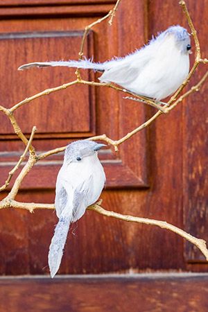 Набор декоративных птичек ПТИЧКИ-НЕЖЕНКИ на клипсе, перо, слоновая кость, 16 см, 2 шт., Kaemingk