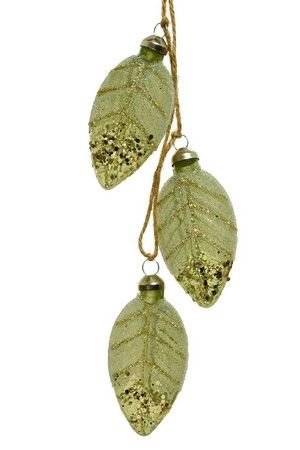 Ёлочное украшение-гроздь ЛИСТЬЯ-ЛЬДИНКИ, стекло, зелёный шалфей, 4х8 см, Kaemingk