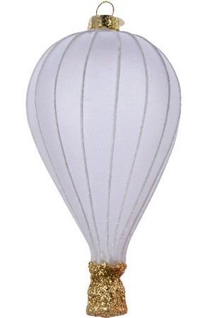 Ёлочная игрушка ВОЗДУШНЫЙ ШАР, стекло, белый с серебряными линиями, 7x14 см, Kaemingk (Decoris)