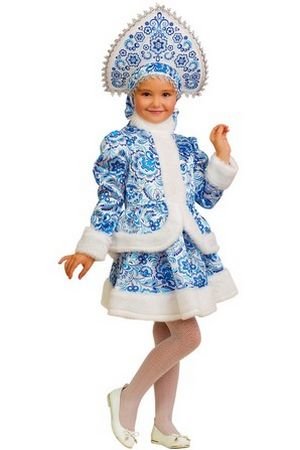Карнавальный костюм снегурочки Узорная с кокошником, рост 110 см, Батик