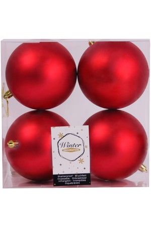 Набор однотонных пластиковых шаров матовых, цвет: красный, 100 мм, упаковка 4 шт., Winter Decoration