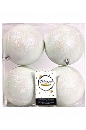 Набор однотонных пластиковых шаров глиттерных, цвет: белый, 100 мм, упаковка 4 шт., Winter Decoration