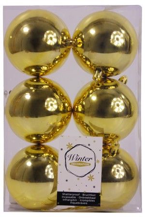 Набор однотонных пластиковых шаров глянцевых, цвет: золотой, 80 мм, упаковка 6 шт., Winter Decoration
