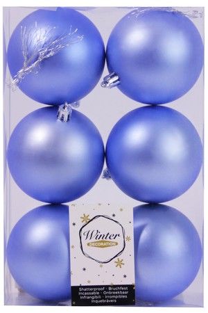Набор однотонных пластиковых шаров матовых, цвет: голубой, 80 мм, упаковка 6 шт., Winter Decoration