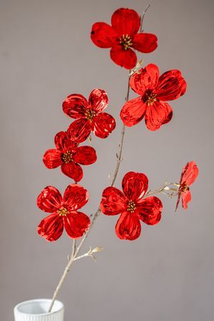 Декоративная ветка ЦВЕТЫ КИЗИЛА, красная с золотистым, 84 см, Kaemingk