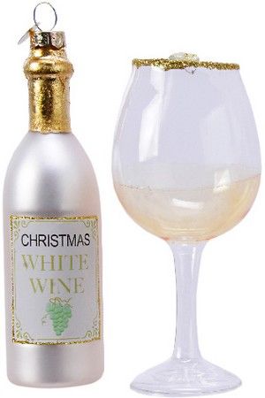 Набор ёлочных игрушек MAGIC WHITE WINE (бутылочка и бокал), стекло, 12.5 и 13.5 см, Kaemingk
