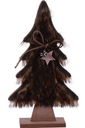 Новогодняя статуэтка ЁЛОЧКА В ШУБКЕ, дерево, искусственный мех, тёмно-коричневая, 28 см, Koopman International