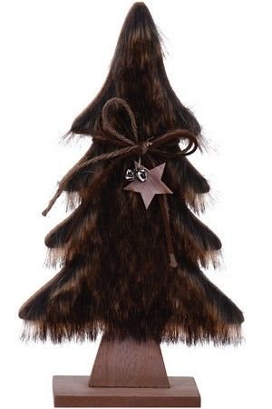 Новогодняя статуэтка ЁЛОЧКА В ШУБКЕ, дерево, искусственный мех, тёмно-коричневая, 41 см, Koopman International