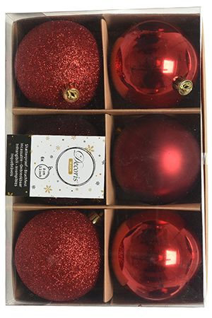 Набор пластиковых шаров New Year MIX красный/бордовый, 80 мм, упаковка 6 шт., Kaemingk