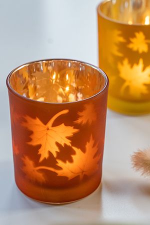 Подсвечник под чайную свечу КЛЕНОВЫЙ ВАЛЬС, стекло, оранжевый, 8 см, Boltze