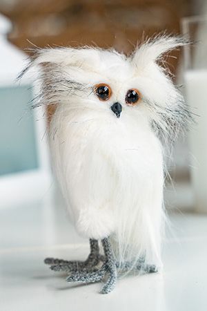 Декоративная фигурка ФИЛИН-ПУШИСТИК, белый, искусственный мех, перо, 17 см, Koopman International