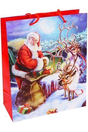 Подарочный пакет БАББО НАТАЛЕ (с мешком и оленем), 27х33 см, Due Esse Christmas