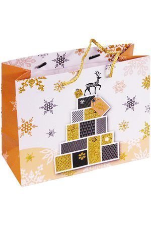 Подарочный пакет ЭЛЕГАНТНОЕ РОЖДЕСТВО (башня из подарков с оленем наверху), 23х18 см, Due Esse Christmas