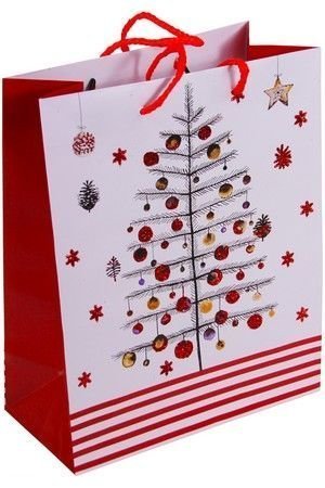 Подарочный пакет CHRISTMAS CHARM (с ёлкой), бело-красная гамма, 27х33 см, Due Esse Christmas