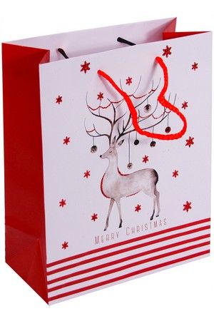 Подарочный пакет CHRISTMAS CHARM (с оленем), бело-красная гамма, 27х33 см, Due Esse Christmas