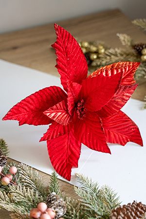 Пуансеттия МАЖЕСТИ на клипсе, красная, 32 см, Due Esse Christmas
