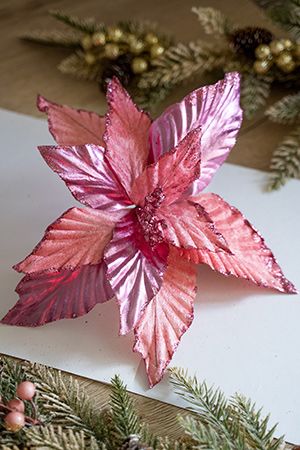 Пуансеттия МАЖЕСТИ на клипсе, розовая, 32 см, Due Esse Christmas