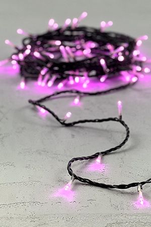 Электрогирлянда НИТЬ КЛАССИКА, 100 розовых LED ламп, 10 м, коннектор, 24V на черном PVC проводе, уличная, BEAUTY LED