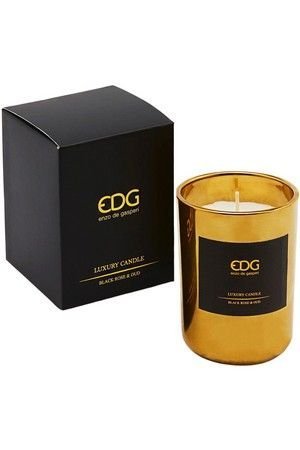 Ароматическая свеча LUXURY - BLACK ROSE&OUD (Чёрная Роза и Уд) в золотом стеклянном стакане, 10.5 см, EDG