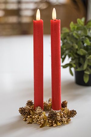 Набор свечей восковых МЕРЦАЮЩИЕ, красные, тёплый белый LED-огонь колышущийся, 25х2 см, 2 шт., Peha Magic