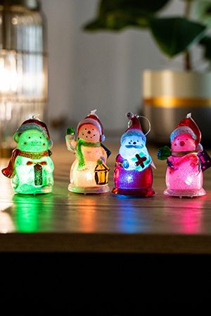 Набор светящихся фигурок НОВОГОДНИЙ КВАРТЕТ (4 шт.), стекло, RGB LED-огни, 7.5 см, батарейки, Koopman International