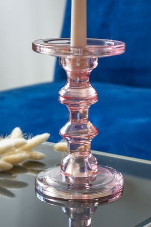 Подсвечник АМАДИС, стекло, розовый, 18 см, Koopman International