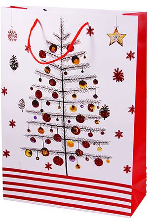 Пакет для подарков CHRISTMAS CHARM (с ёлкой), бело-красная гамма, 33х45 см, Due Esse Christmas