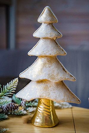 Декоративная ёлка ЛАУРИ, бежевая с золотым, текстиль, 38 см, Due Esse Christmas