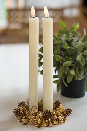 Набор свечей восковых МЕРЦАЮЩИЕ, кремовые, тёплый белый LED-огонь колышущийся, 25х2 см, 2 шт., Peha Magic