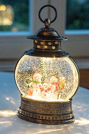 Новогодний снежный фонарь СНЕГОВИЧКОВОЕ СЕМЕЙСТВО, бронзовый, LED-огни, 26 см, батарейки, Peha Magic