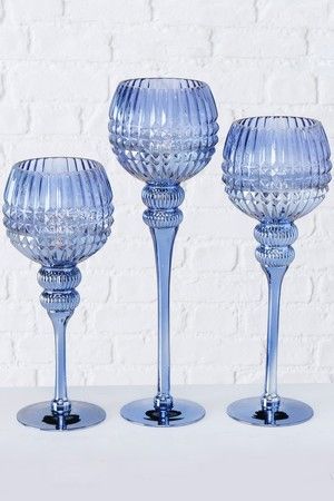Подсвечники бокалы BEAUTY BLUE, стекло, голубые, 30-40 см (3 шт.), Boltze