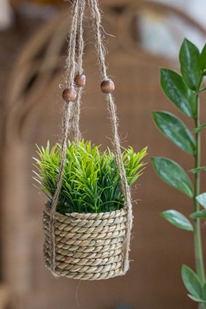 Искусственное растение COZY GREENS в подвесном джутовом кашпо, пластик, 8х12 см, Kaemingk