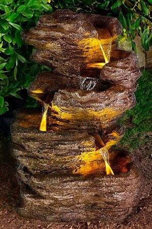 Декоративный садовый фонтан-каскад ДИ МОНТАНЬЯ, искусственный камень, тёплая белая LED-подсветка, 54 см, Kaemingk (Lumineo)