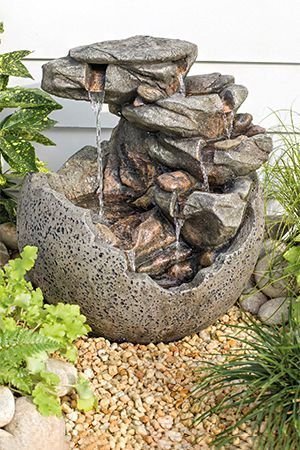 Декоративный садовый фонтан-каскад DRAGON'S EGG, искусственный камень, тёплая белая LED-подсветка, 61 см, Kaemingk (Lumineo)