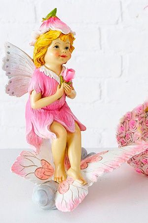 Декоративная статуэтка ЭЛЬФ - ЦВЕТОЧНЫЙ МОТЫЛЁК на бабочке, полистоун, бело-розовая гамма, 26 см, Boltze