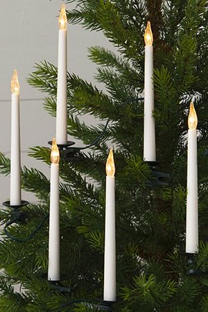 Свечи для ёлки WONDERFUL CHRISTMAS, белые, 16 тёплых белых LED-огней, 10+5 м, зелёный провод, STAR trading