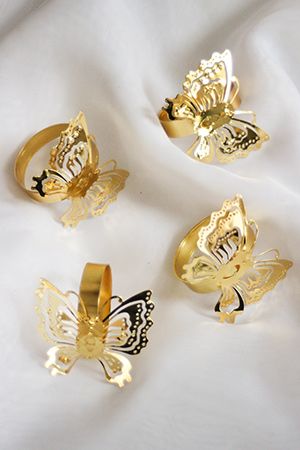 Кольца для салфеток АЖУРНЫЕ МОТЫЛЬКИ, золотые, набор - 4 кольца, Koopman International