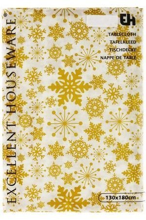 Скатерть БЛИЗЗАРД, текстиль, золотые снежинки, 130х180 см, Koopman International