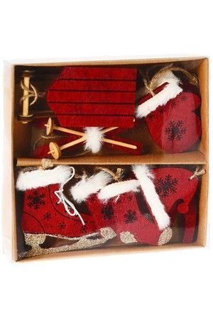 Набор ёлочных игрушек МАТУШКА-ЗИМА, фетр, дерево, красный, 10 предметов, Koopman International