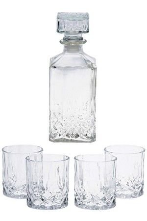 Набор для виски ХРУСТАЛЬНЫЙ КУПАЖ стеклянный, графин (900 мл) и 4 стакана, прозрачный, Koopman International